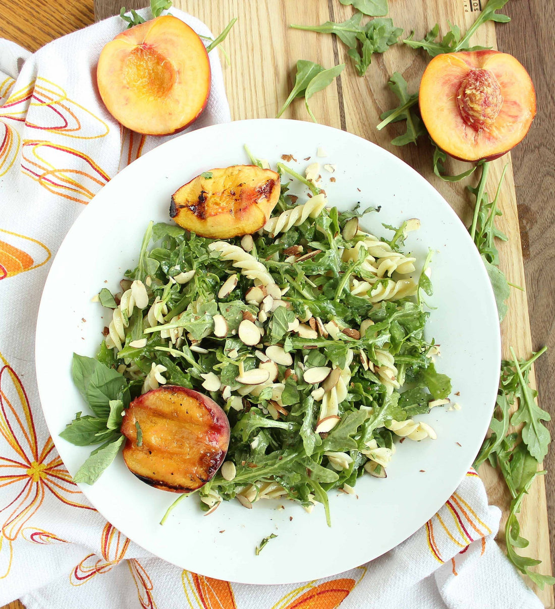 Grilled Peach and Arugula Pasta Salad