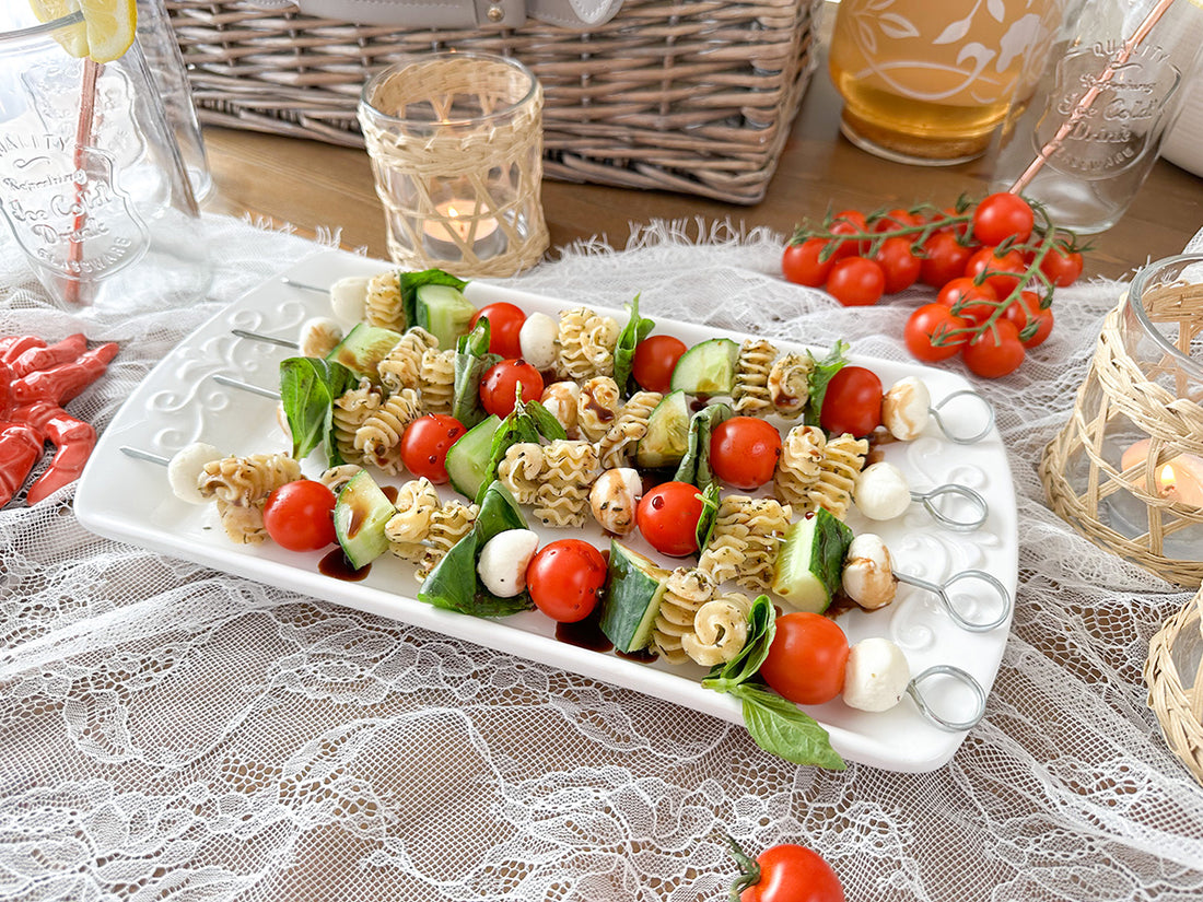 Tomato Basil Caprese Pasta Salad Skewers